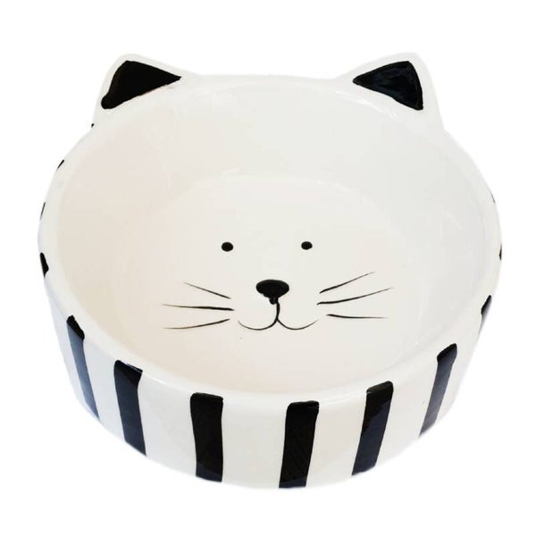 Kattenkop voerbak zwart/ wit