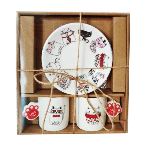 Giftset kopjes en schoteltjes Kat