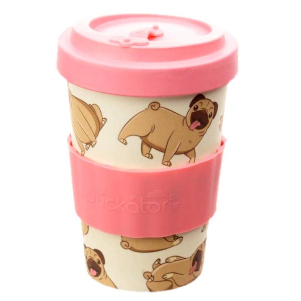 Reisbeker bamboe herbruikbaar "Mopshond"