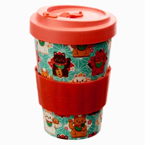 Reisbeker bamboe herbruikbaar "Gelukskat"