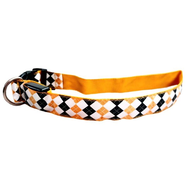 LED halsband "Ruit" oranje M