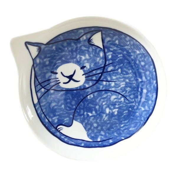 Bord/ schaal "Kat liggend" Blauw