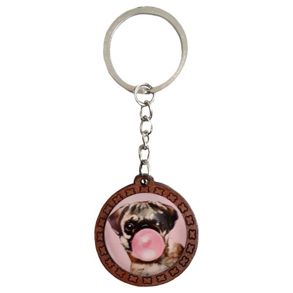 Sleutelhanger "Hout" Mopshond