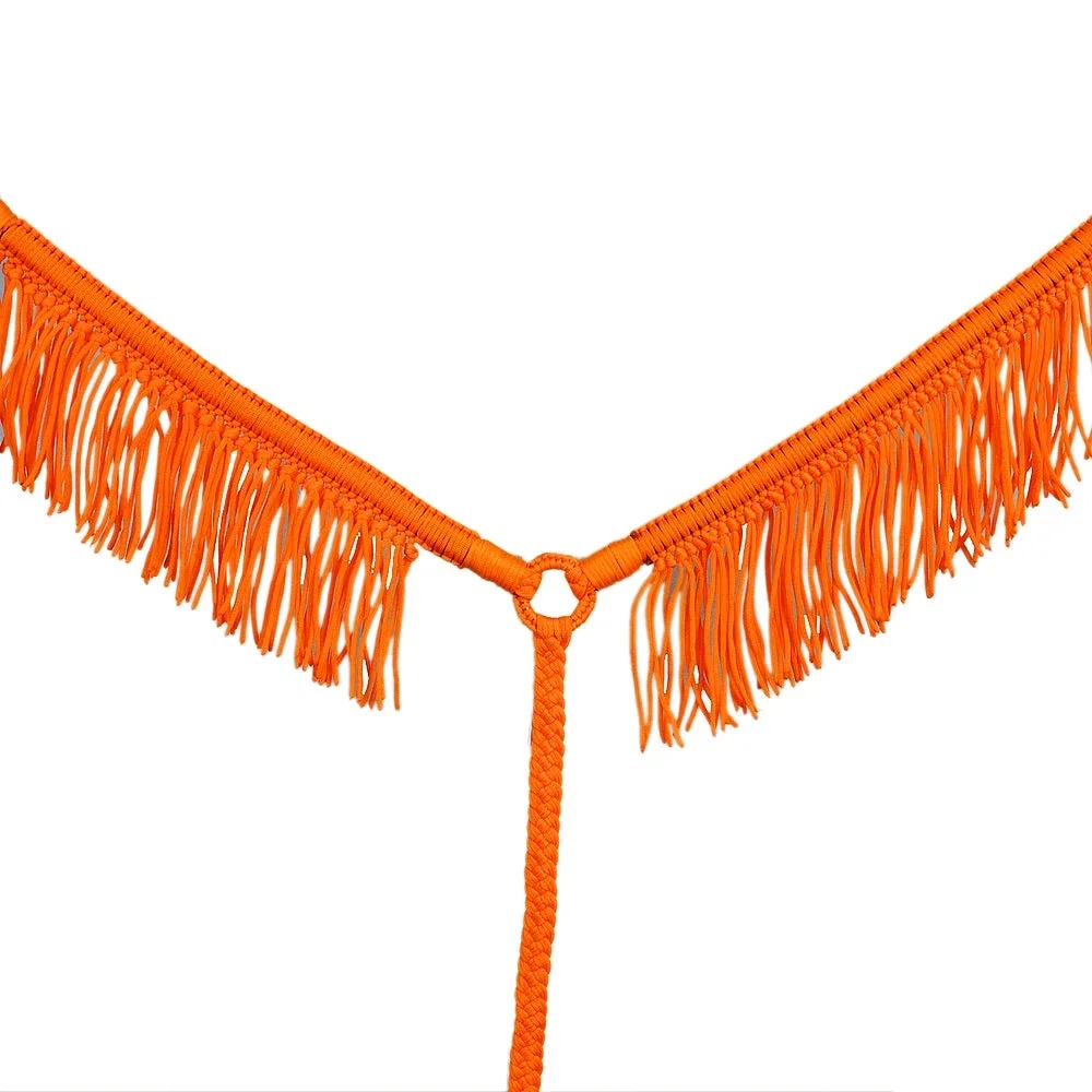 Breast collar orange avec franges en paracorde