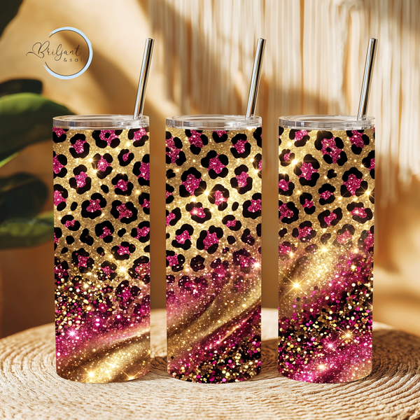 Tumbler | Luipaard met glitter en roze