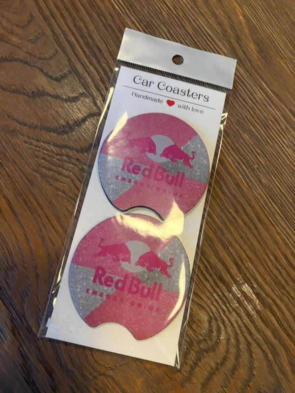 Car Coaster | Redbull roze met zilver en glitters