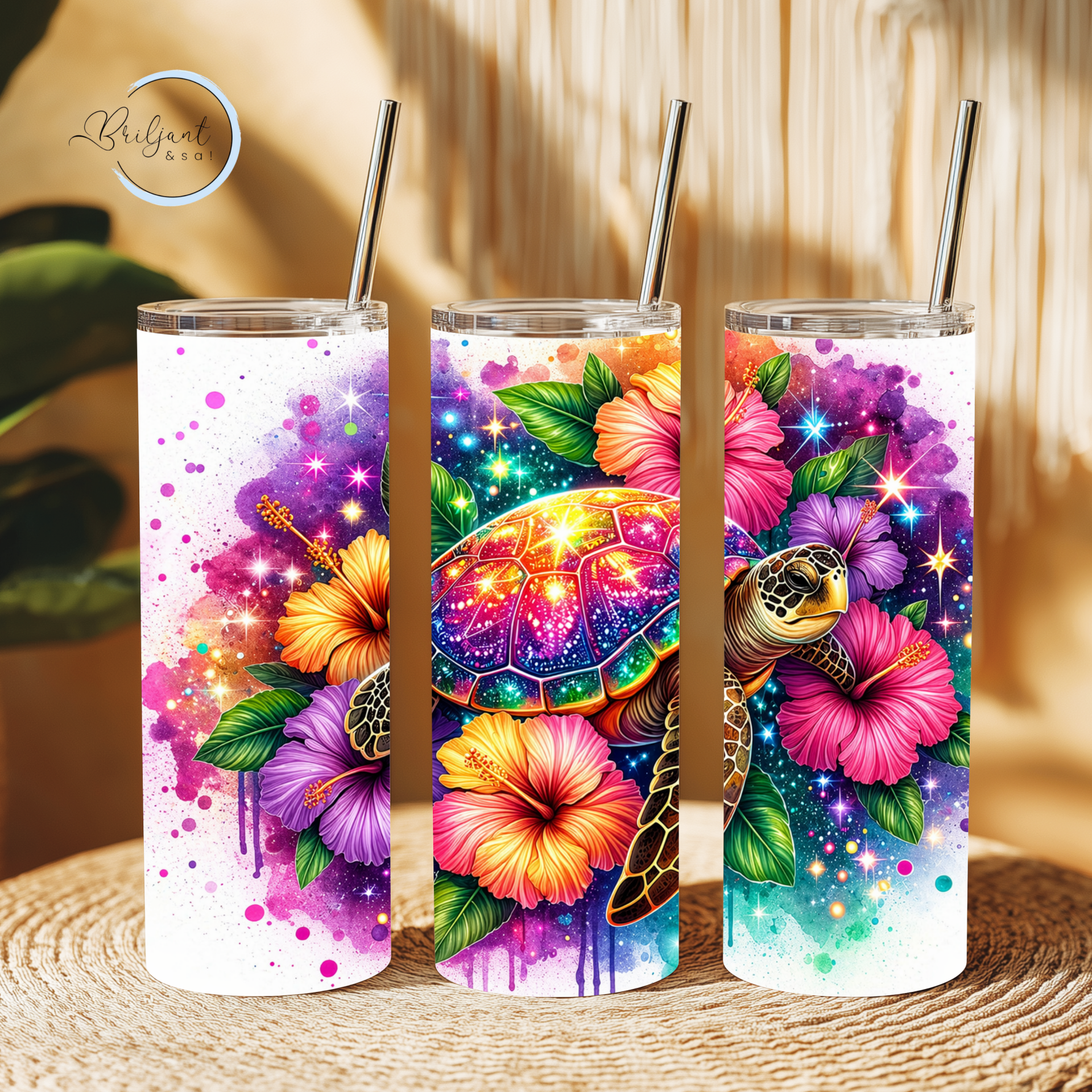 Tumbler | Schildpad met regenboogkleuren en glitter