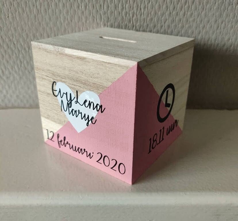 Spaarpot hout | roze