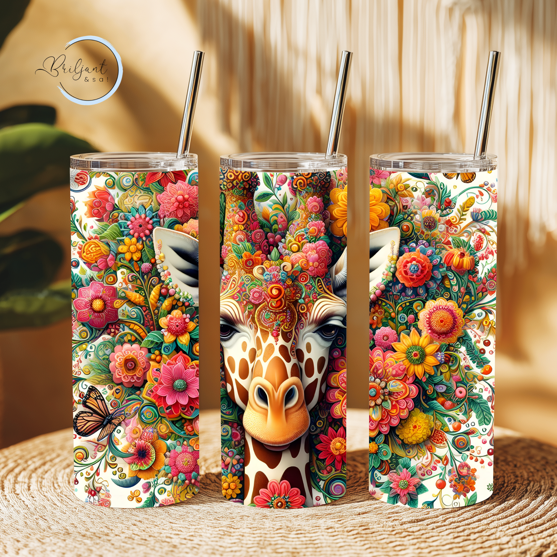 Tumbler | Giraffenhoofd met bloemen