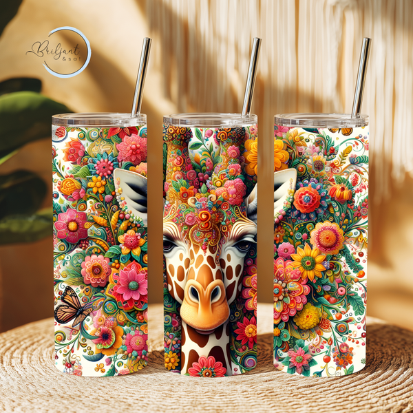 Tumbler | Giraffenhoofd met bloemen