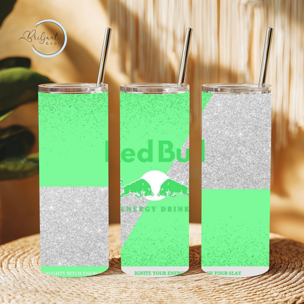 Tumbler | Redbull groen zilver met glitters