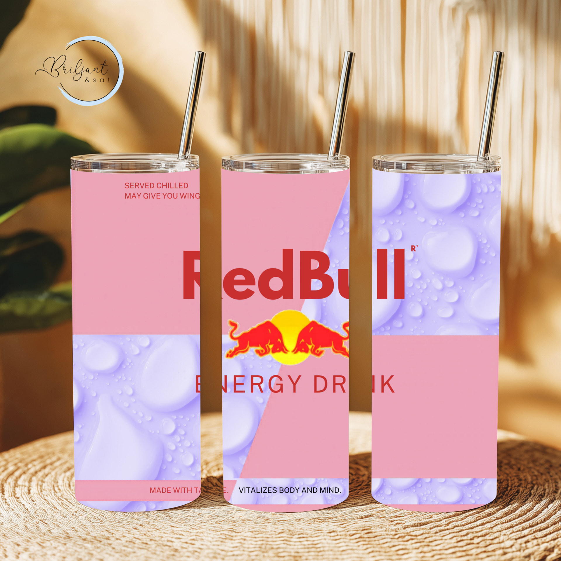 Tumbler | Redbull roze met paarse waterdruppen