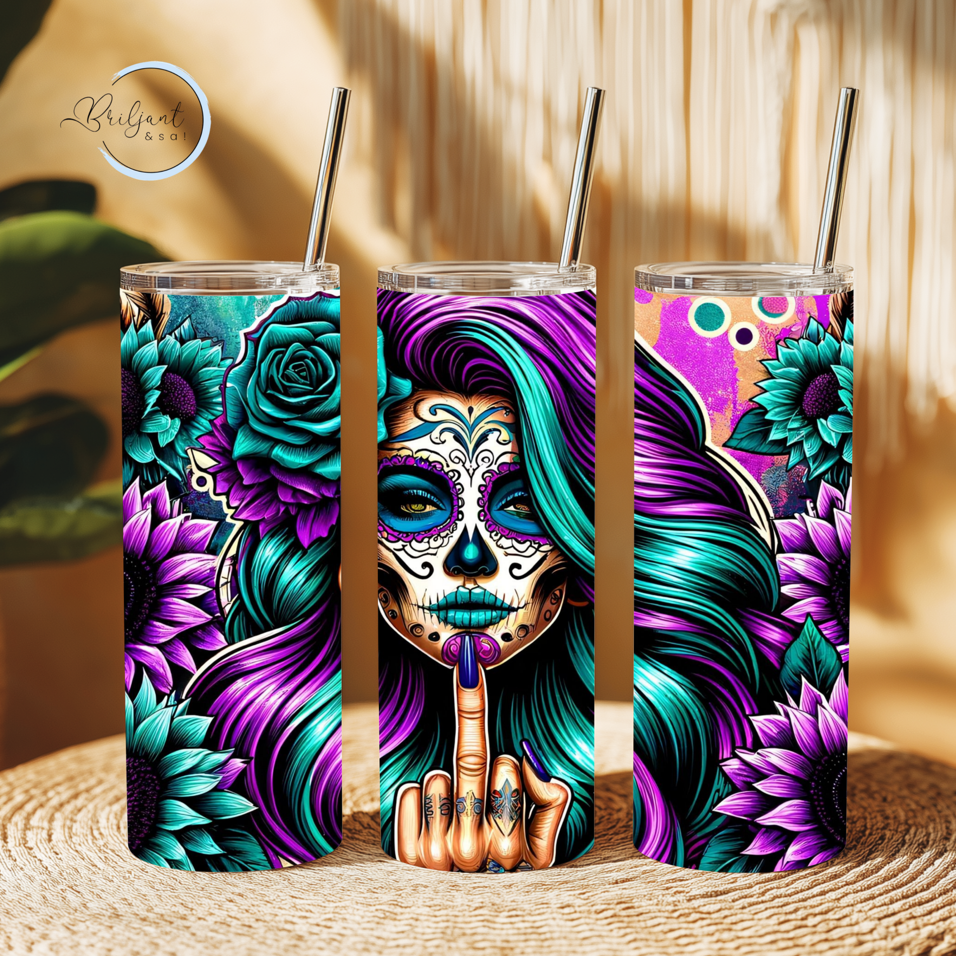 Tumbler | Vrouw groen - paars, met middelvinger