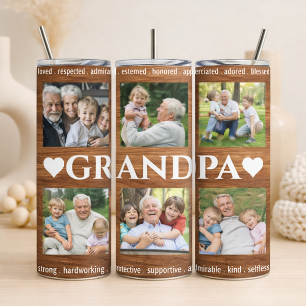 Personalised Grandpa Tumbler – Photo Gift for Grandad, Father’s Day Present, Loved & Respected Cup