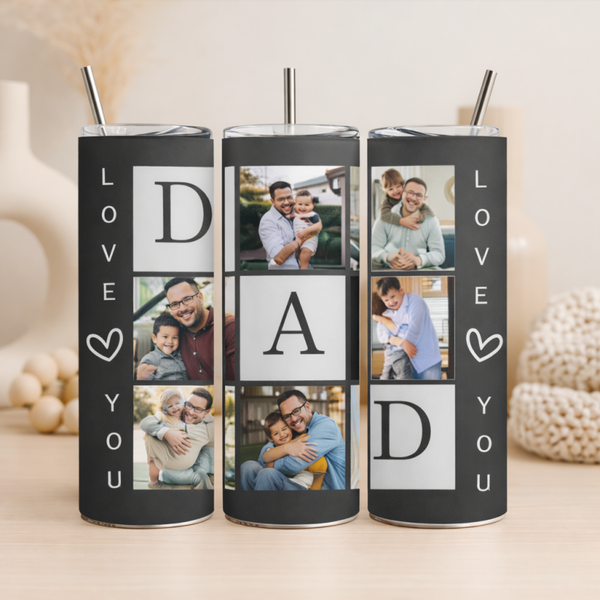 Personalised Dad Photo Tumbler – LOVE YOU DAD Cup, Father’s Day Gift, Stainless Steel Mug