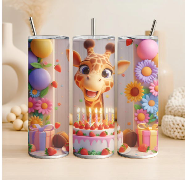 Colorful Giraffe 20oz steel birthday tumbler
