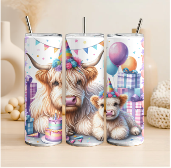 Highland cow birthday 20oz steel tumbler