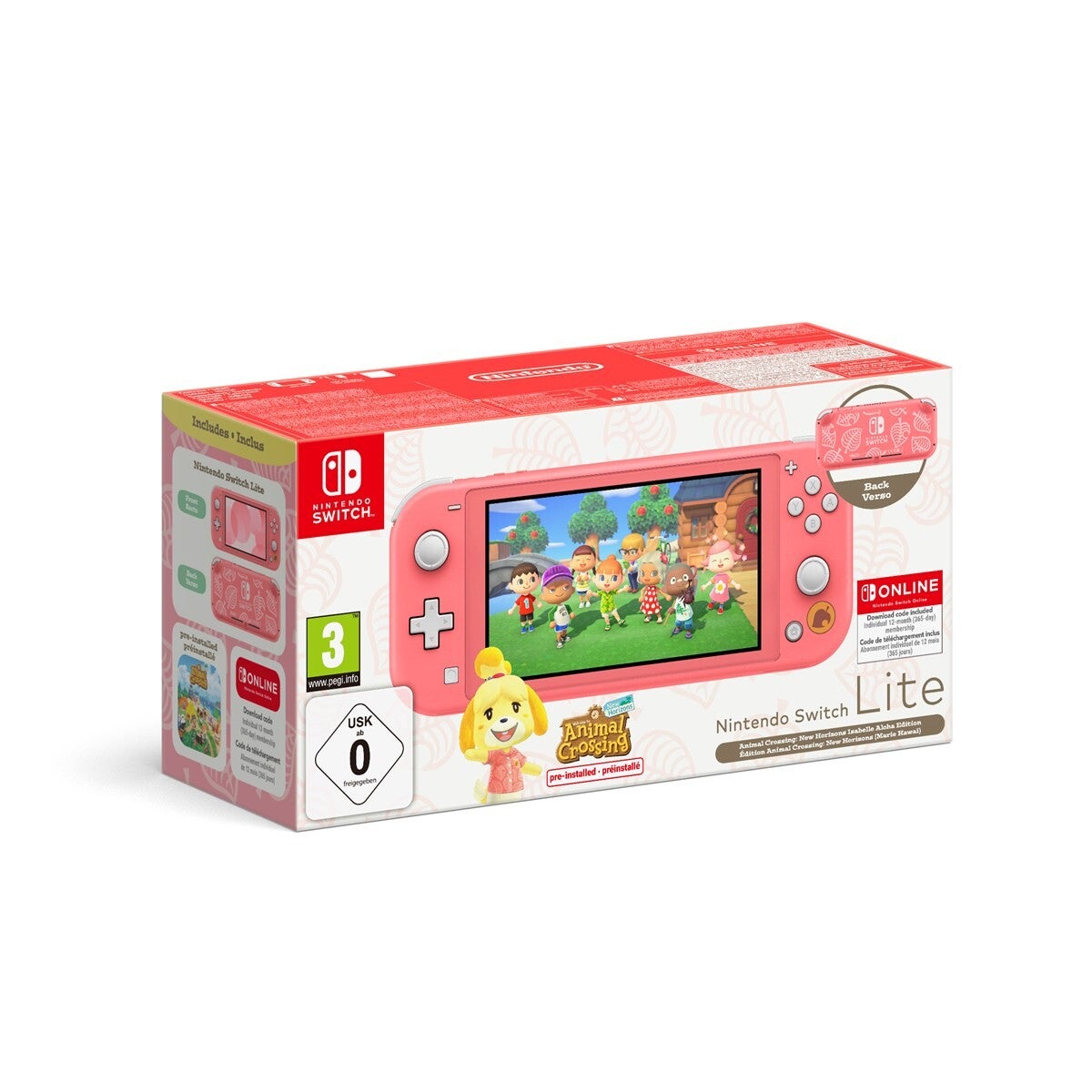 NINTENDO SWITCH LITE CORALLO EDIZIONE ANIMAL CROSSING ISABELLE + 12 MESI NSO