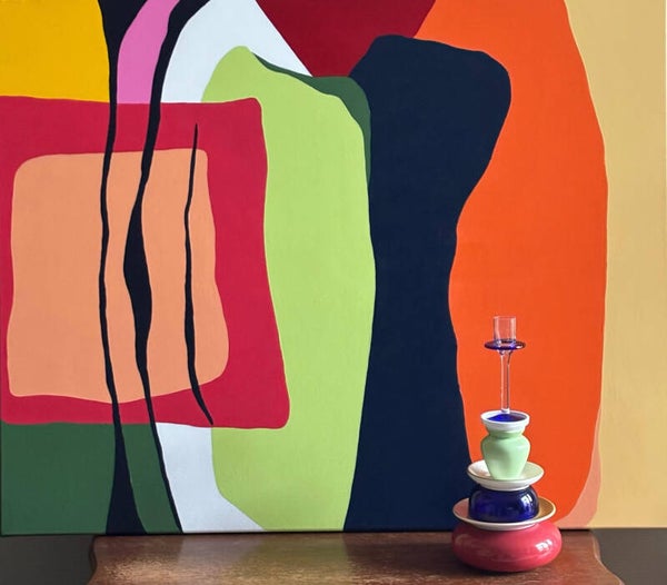 Acryl abstract 80x100 cm. inclusief kandelaar (verkocht)