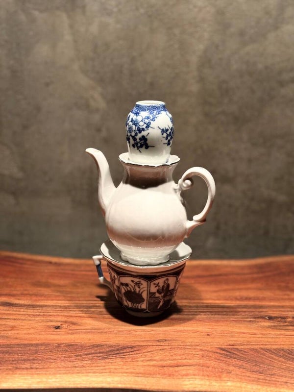 Kandelaar wit/blauw (20 cm) (Verkocht)