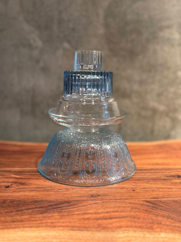 Kandelaar glas wit/blauw (15 cm) (Verkocht)