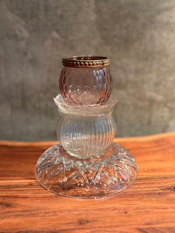 Kandelaar glas wit/roze - waxinelichtje (15 cm)