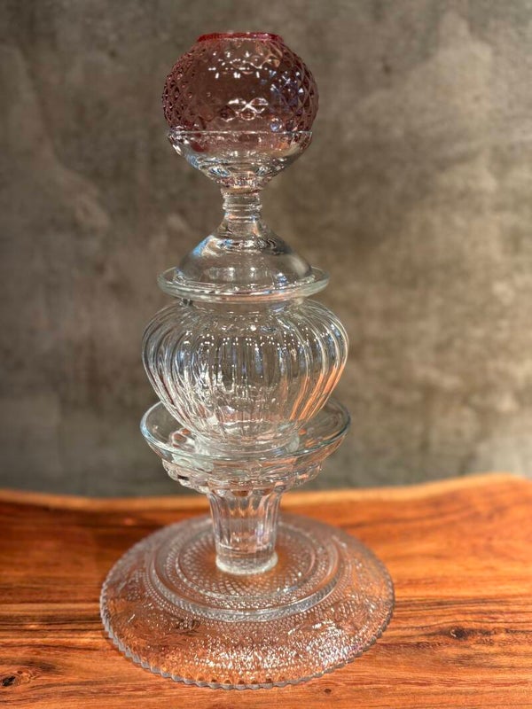 Kandelaar glas wit/roze (27 cm)