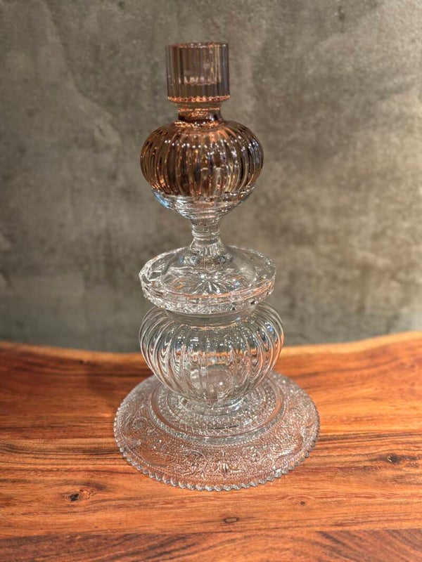 Kandelaar glas wit/bruin (26 cm)