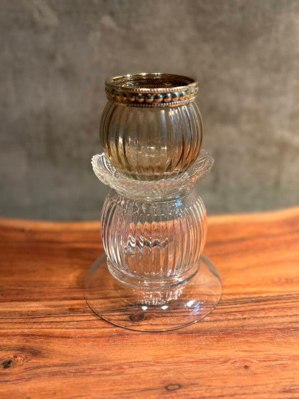 Kandelaar glas wit/bruin (15 cm)