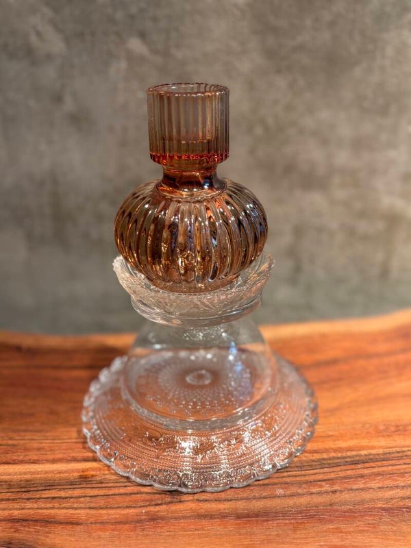 Kandelaar glas wit/bruin (17 cm)