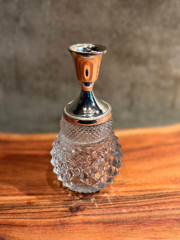 Kandelaar glas wit/zilver (14 cm)