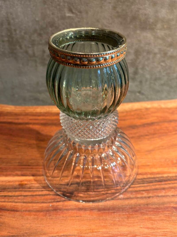 Kandelaar glas wit/groen - waxinelichtje (13 cm)