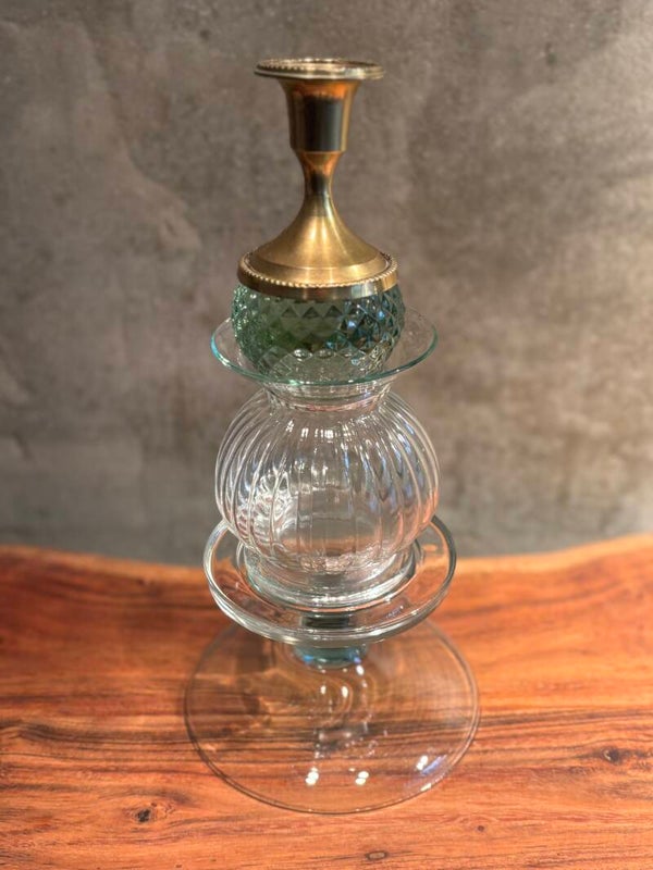 Kandelaar glas wit/groen (29 cm)
