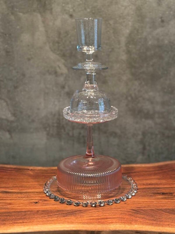 Kandelaar glas wit/roze (28 cm)