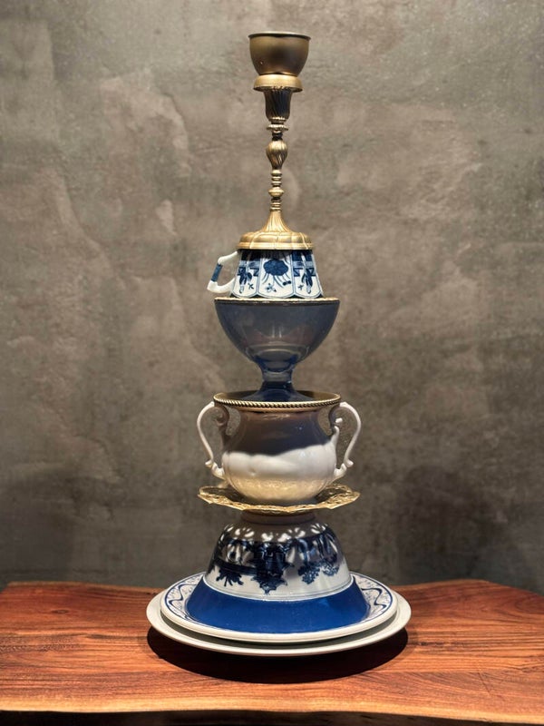 Kandelaar blauw/goud (40 cm) (Verkocht)