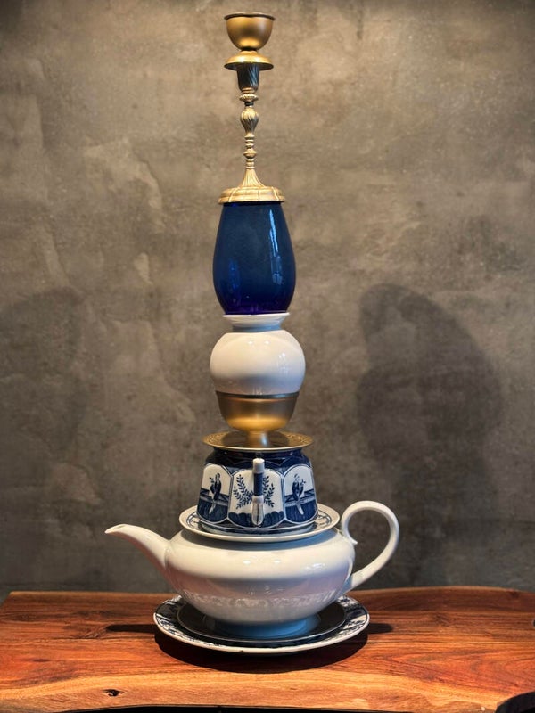 Kandelaar blauw/goud (40 cm)