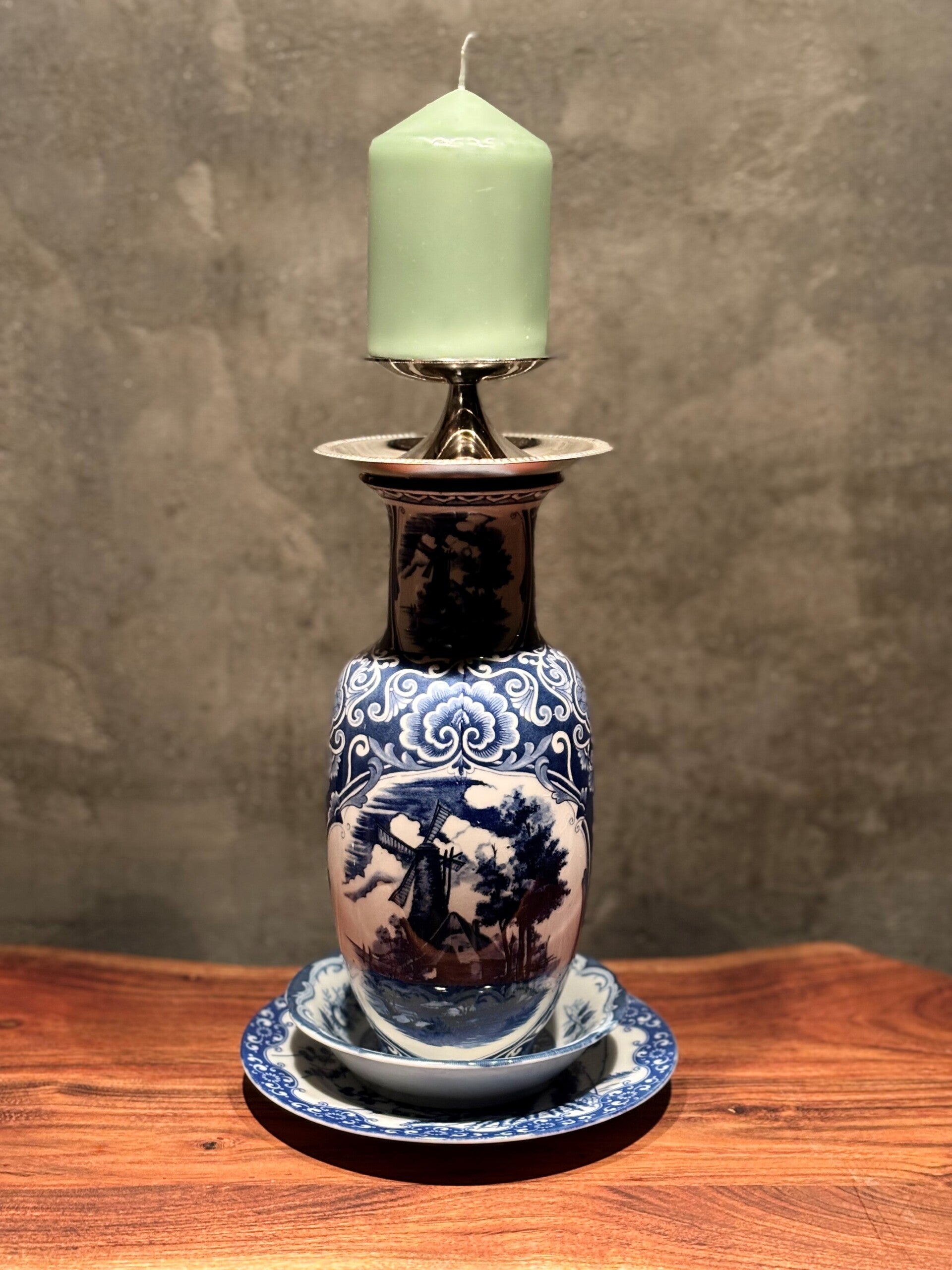 Kandelaar blauw/zilver (35 cm)
