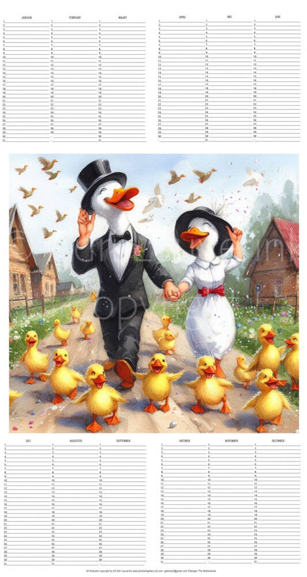 All in 1 Verjaardagskalender met kunst van A3 Eenden/Ducks 3