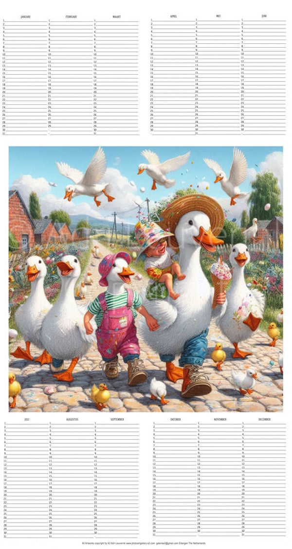 All in 1 Verjaardagskalender met kunst van A3 Eenden/Ducks 4
