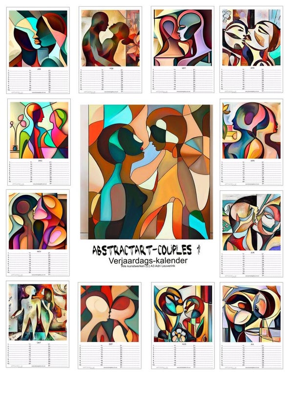 Verjaardagskalenders in A4 en A3 Abstract figuren