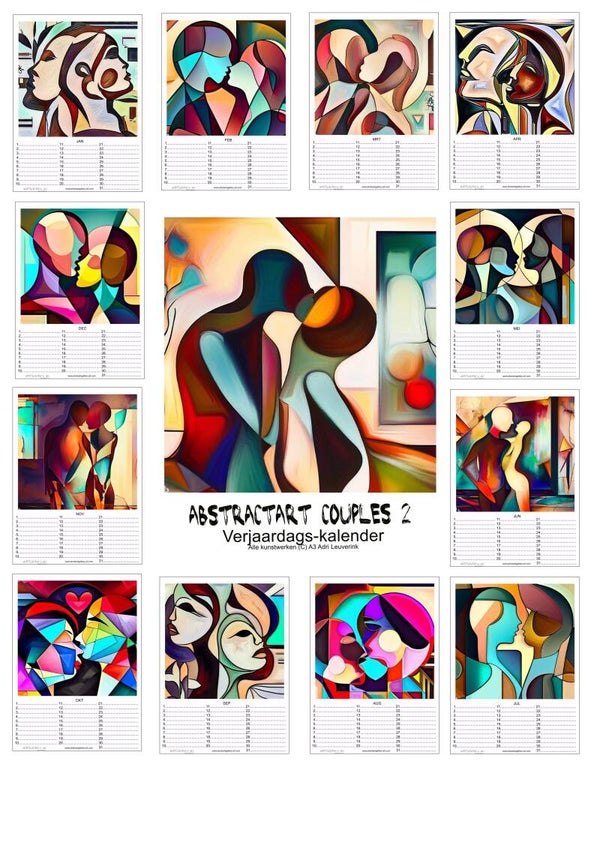 Verjaardagskalenders in A4 en A3 Abstract figuren