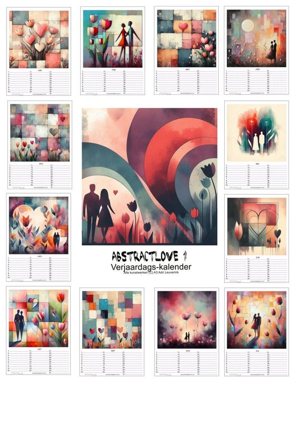 Verjaardagskalenders in A4 en A3 Abstract liefde