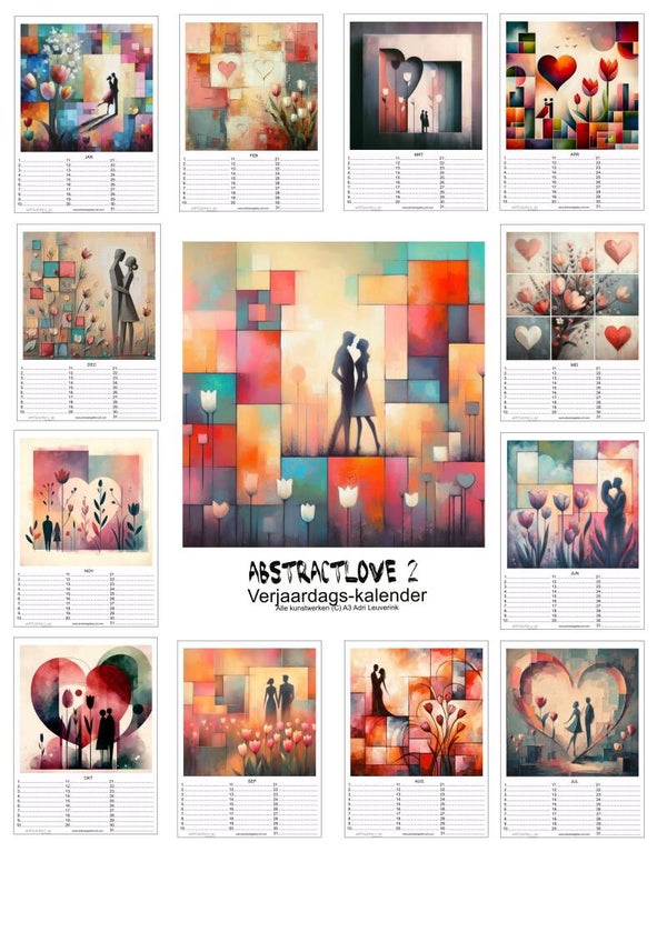 Verjaardagskalenders in A4 en A3 Abstract liefde