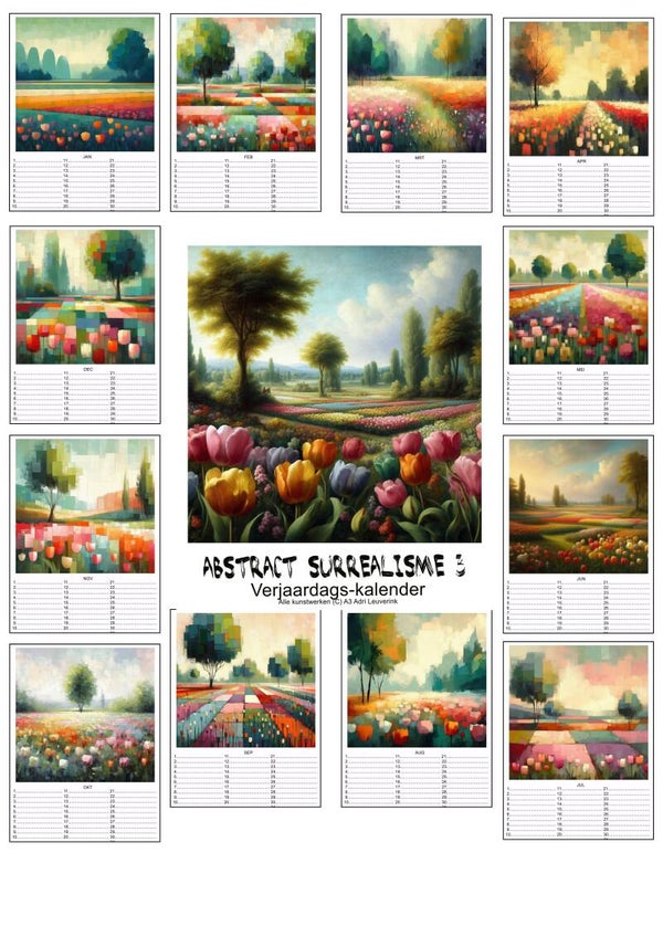 Verjaardagskalenders in A4 en A3 Landschappen diverse stijlen