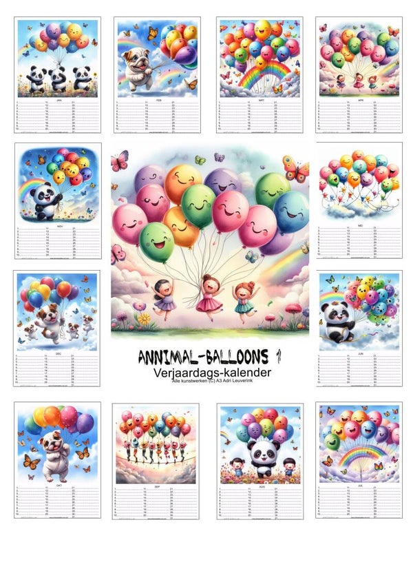 Verjaardagskalenders in A4 en A3