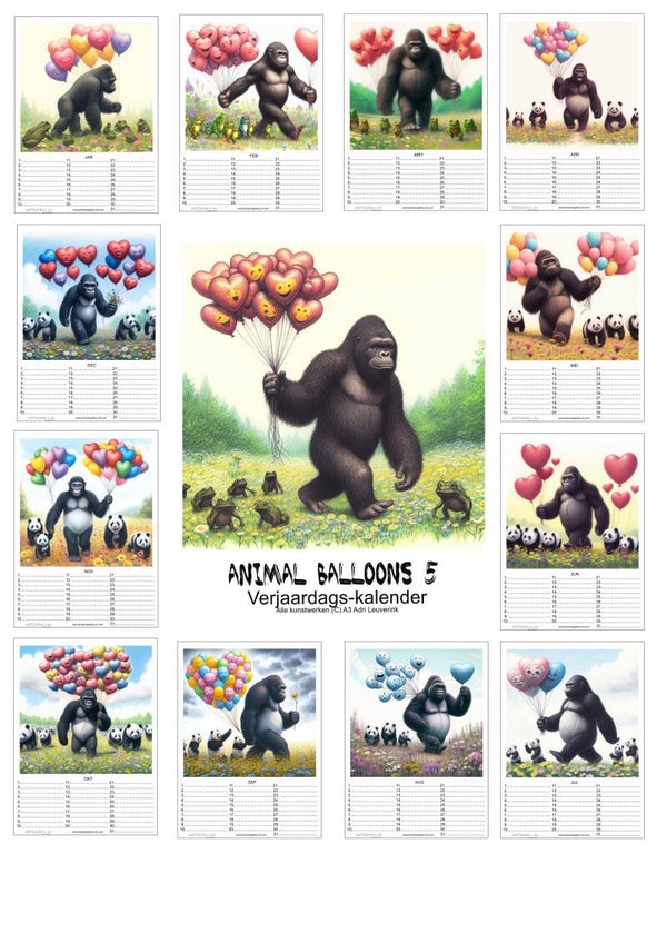 Verjaardagskalenders in A4 en A3 Apen