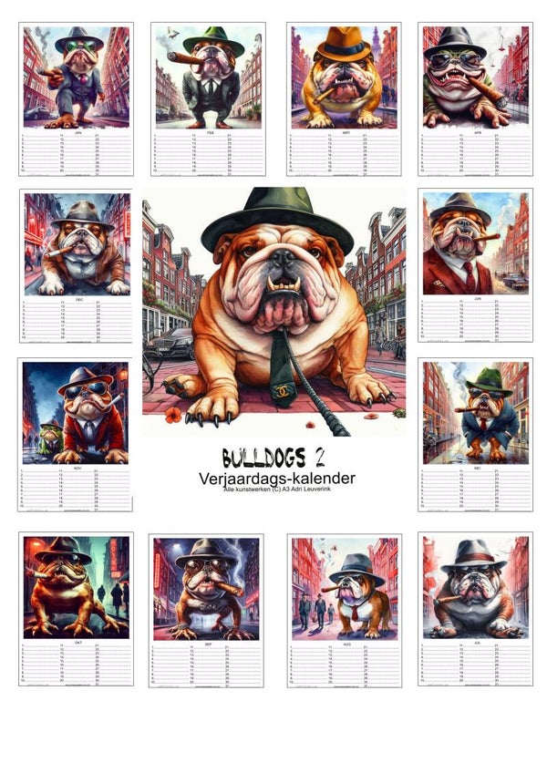 Verjaardagskalenders in A4 en A3 Bulldogs