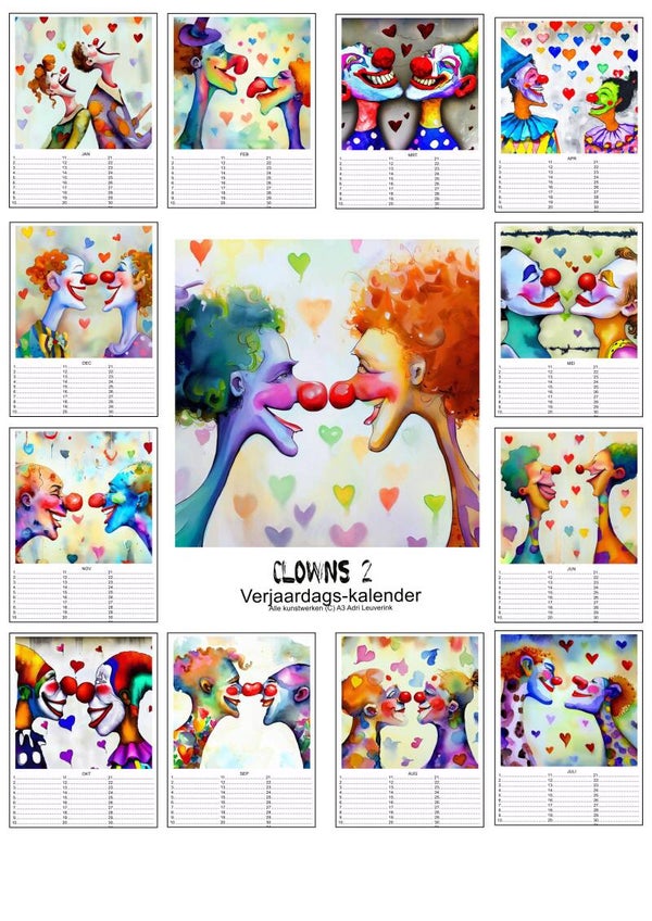 Verjaardagskalenders in A4 en A3 Clowns