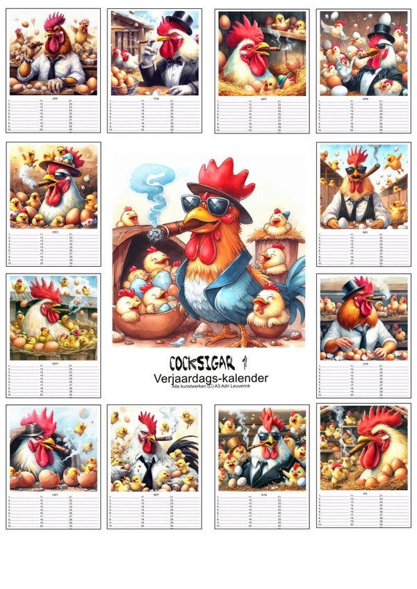 Verjaardagskalenders in A4 en A3 Haan/Sigaar