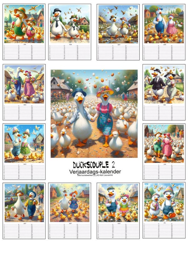 Verjaardagskalenders in A4 en A3 Eenden